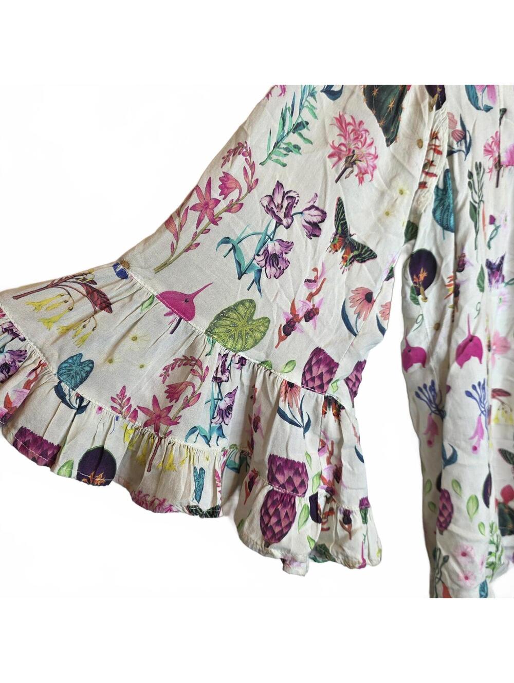 Ivy Jane Floral Butterfly Peasant Blouse Size Small Long Sleeve Colorful Prairie - Picture 4 of 7